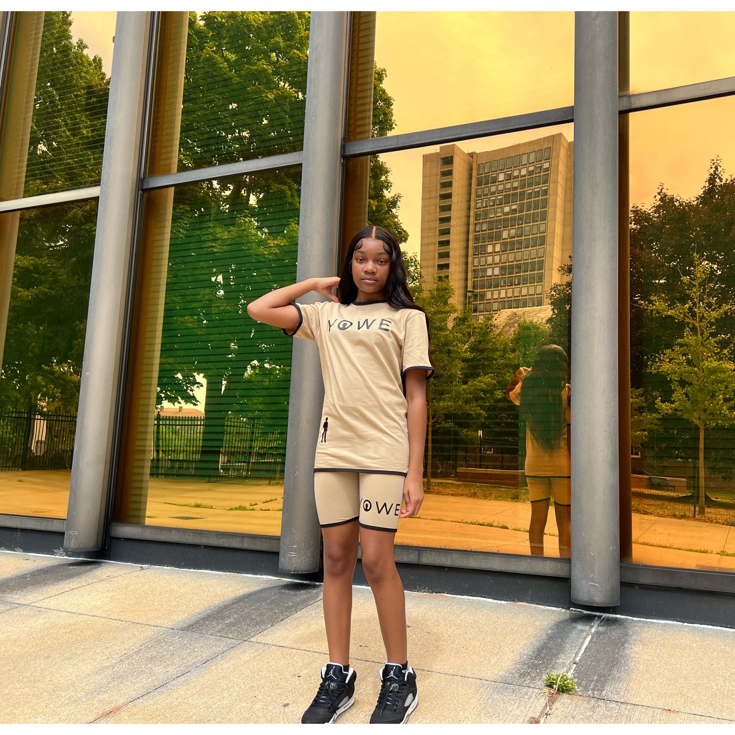 Tan YOWE T-Shirt & Biker Shorts Set